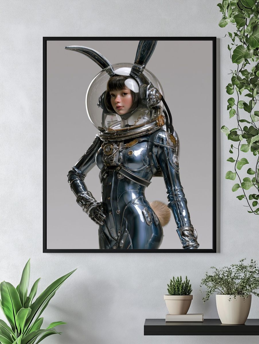 Astronaut Bunny Girl Illustration Poster. — room view 4