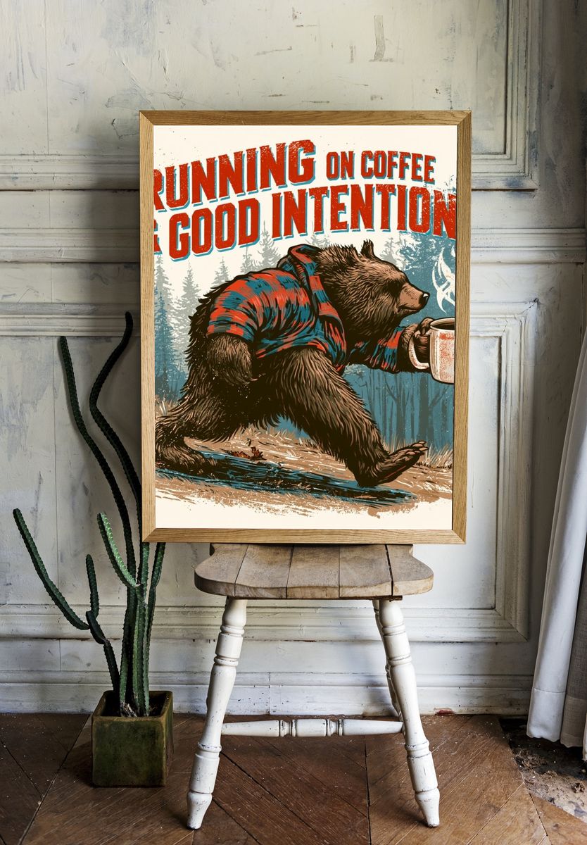 Running on Coffee Bear Poster. room preview