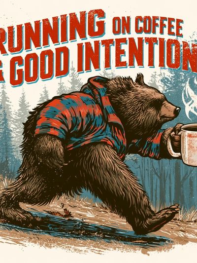 Running on Coffee Bear Poster.