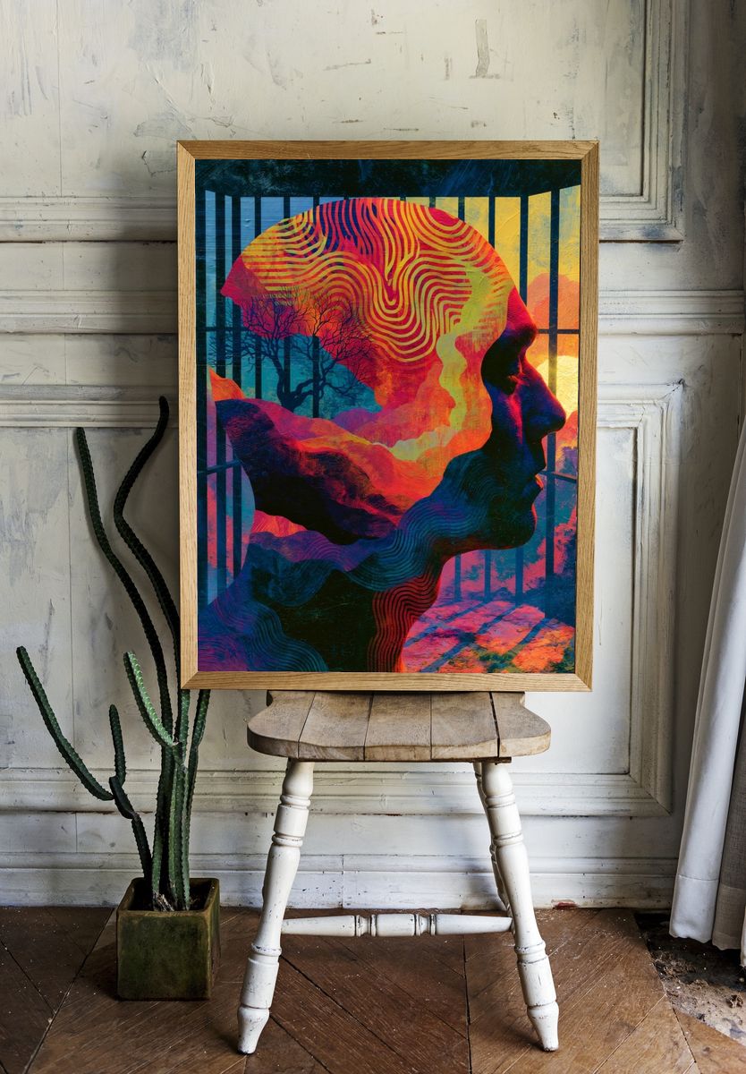 Surreal Profile Silhouette Print. room preview