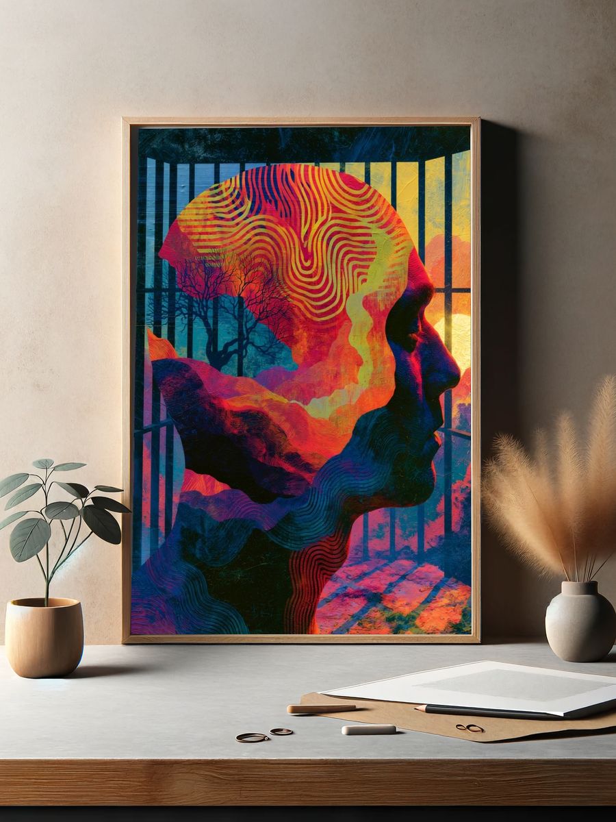 Surreal Profile Silhouette Print. — room view 2