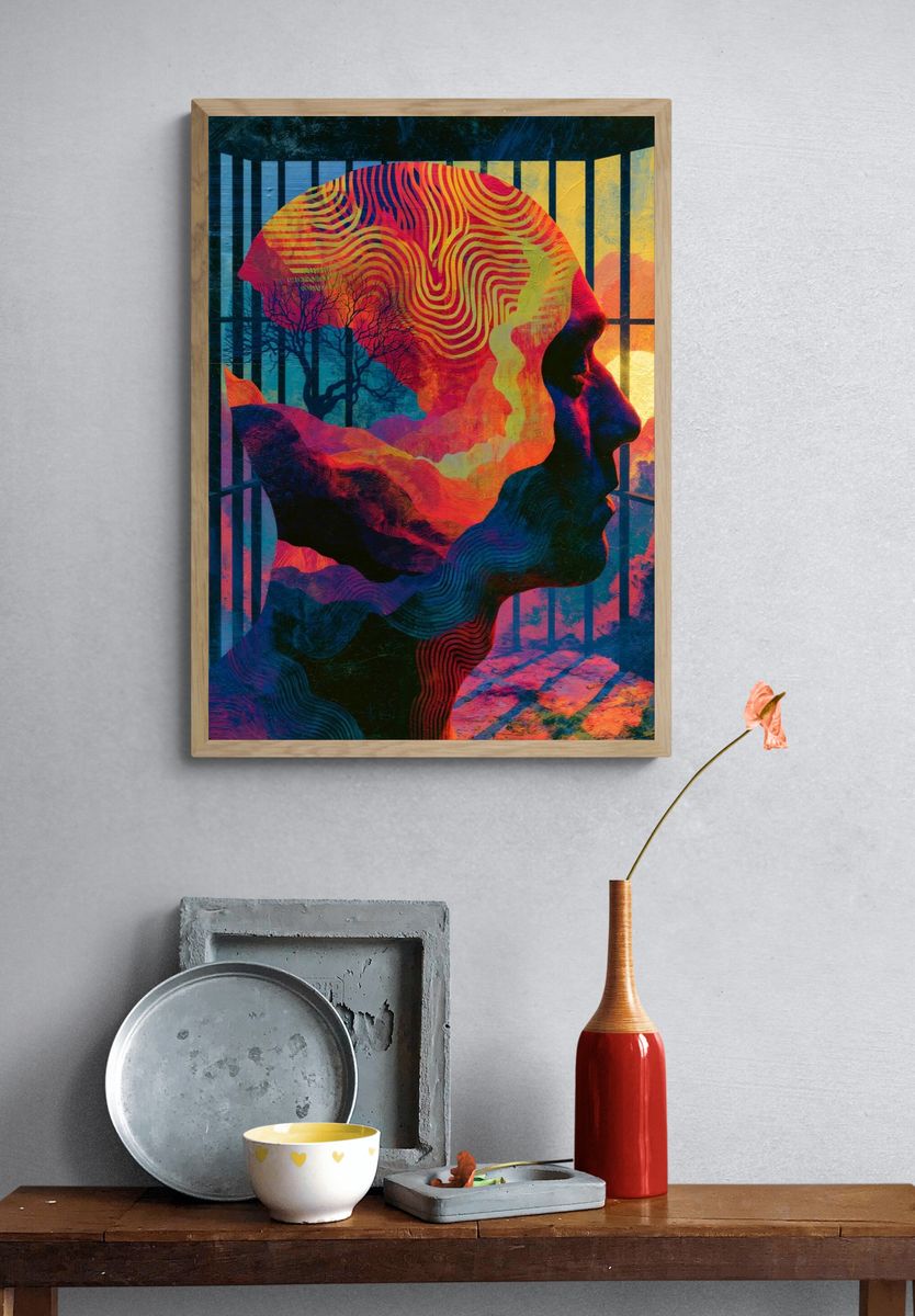 Surreal Profile Silhouette Print. — room view 3