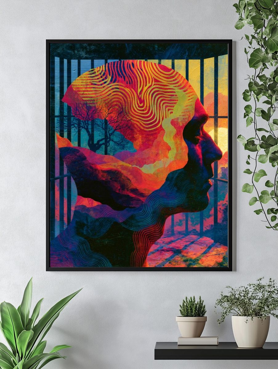 Surreal Profile Silhouette Print. — room view 4