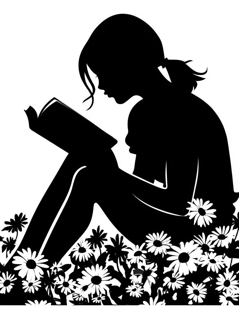 Girl Reading Silhouette Print. poster — illustration art