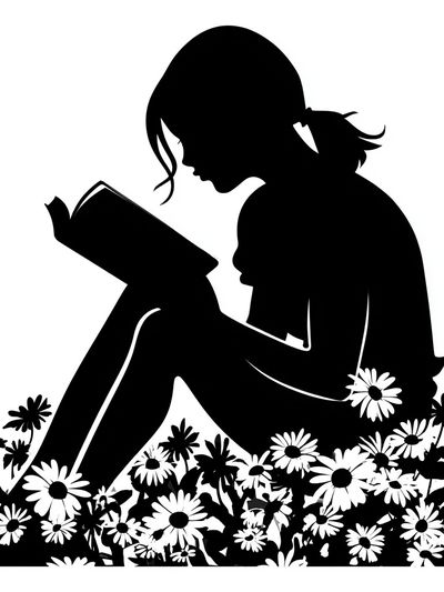 Girl Reading Silhouette Print.