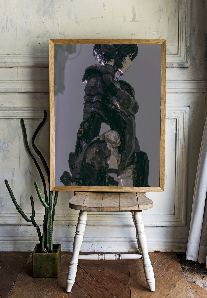 Cybernetic Warrior Portrait Print. room preview