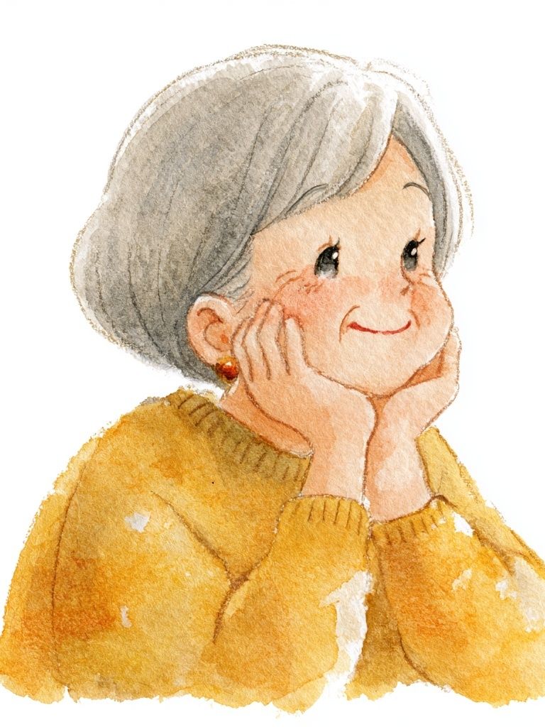 Smiling Elderly Woman Watercolor Print. poster — illustration art
