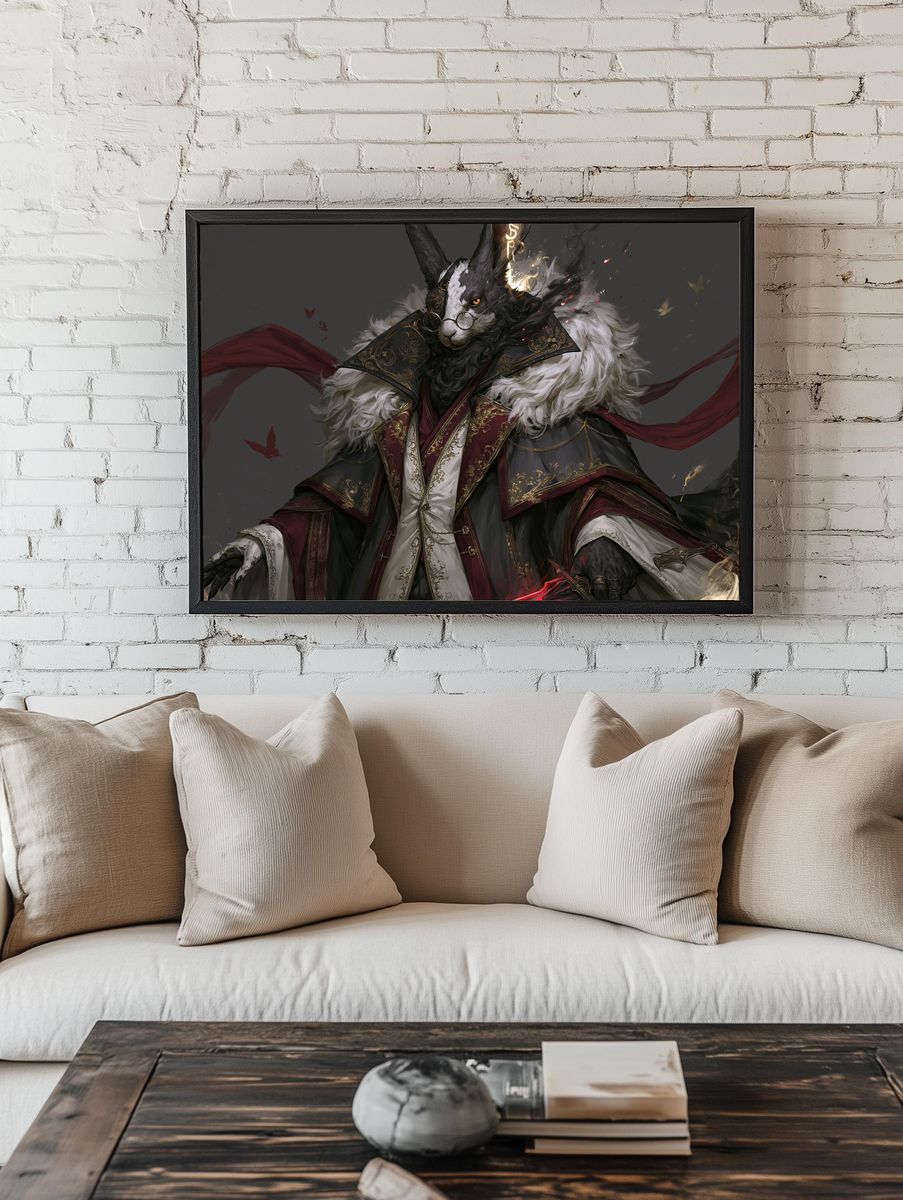 Mystic Rabbit Portrait Fantasy Print. room preview
