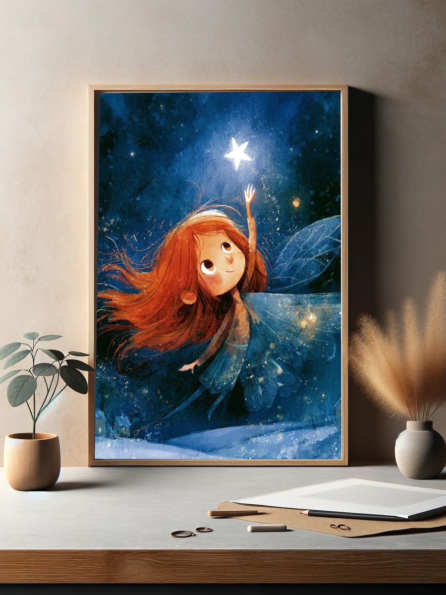 Starry Fairy Night Illustration Poster. — room view 2