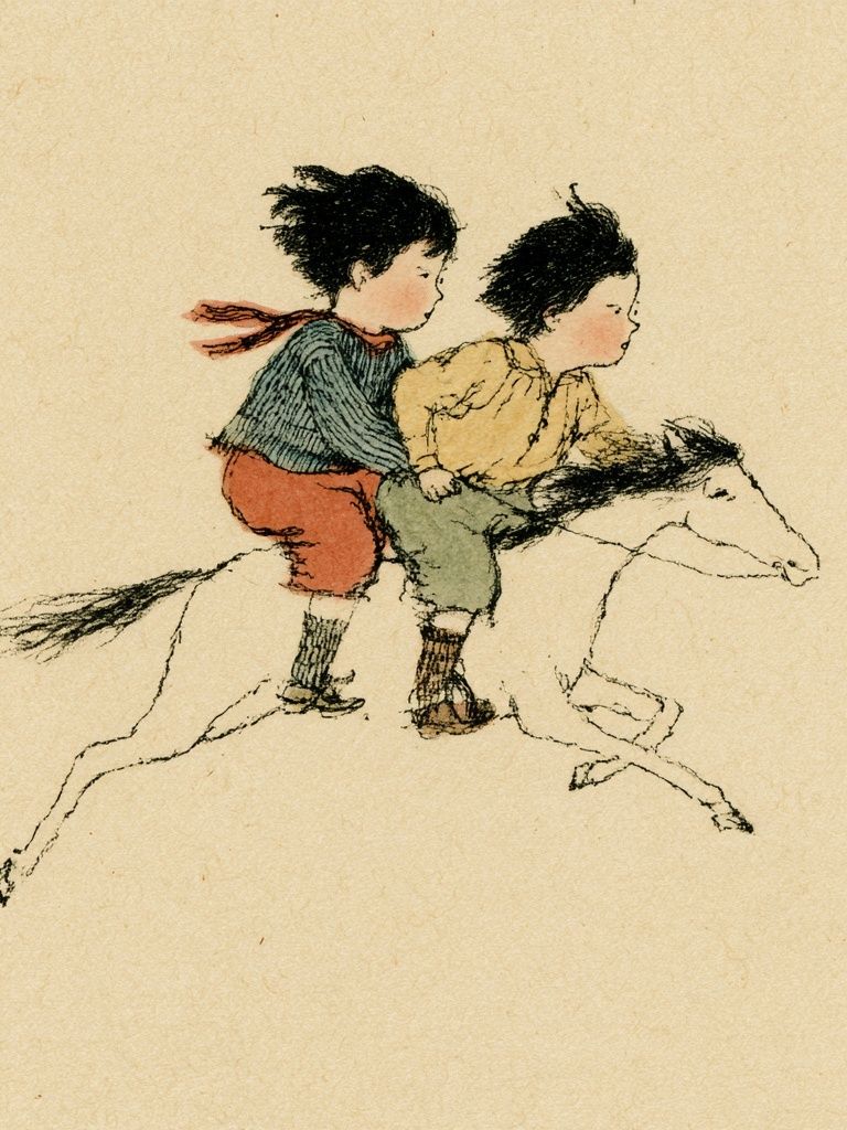 Children Riding Horse Illustration Poster. poster detail