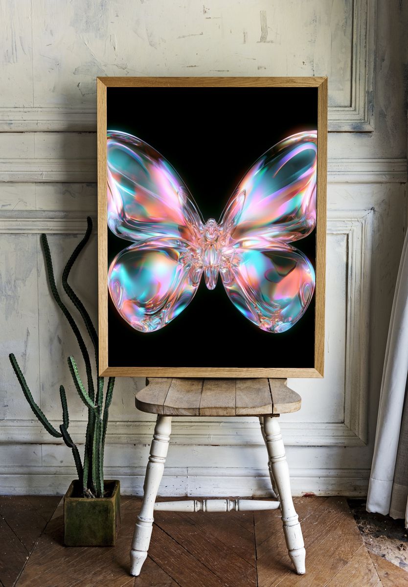 Iridescent Butterfly Abstract Print. room preview
