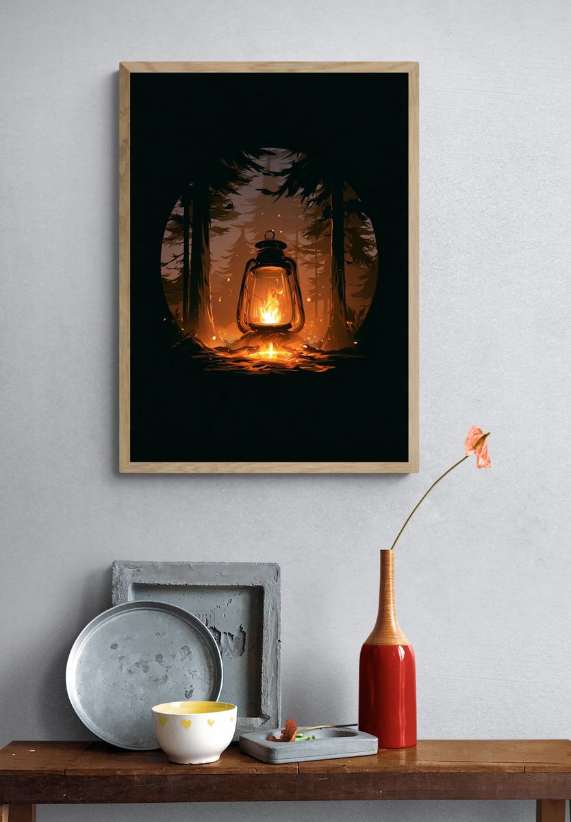 Lantern in the Pines Illustration Poster. — room view 3