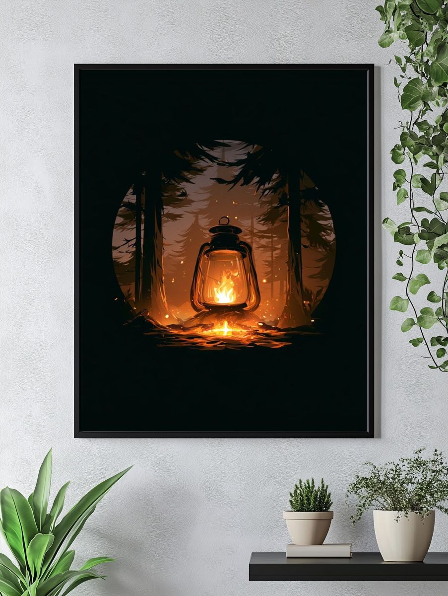 Lantern in the Pines Illustration Poster. — room view 4