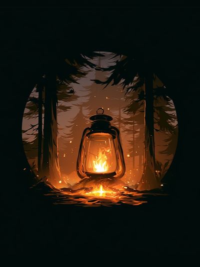 Lantern in the Pines Illustration Poster.