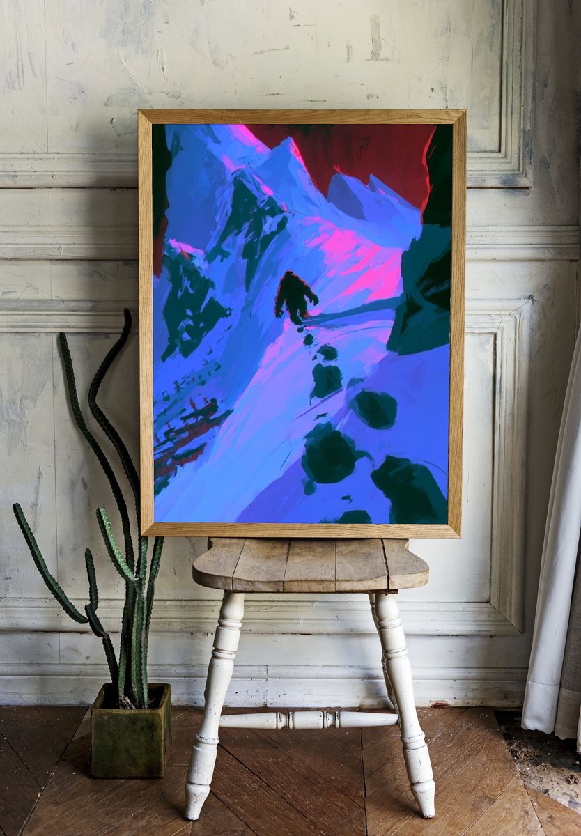 Alpine Climber Neon Poster. room preview