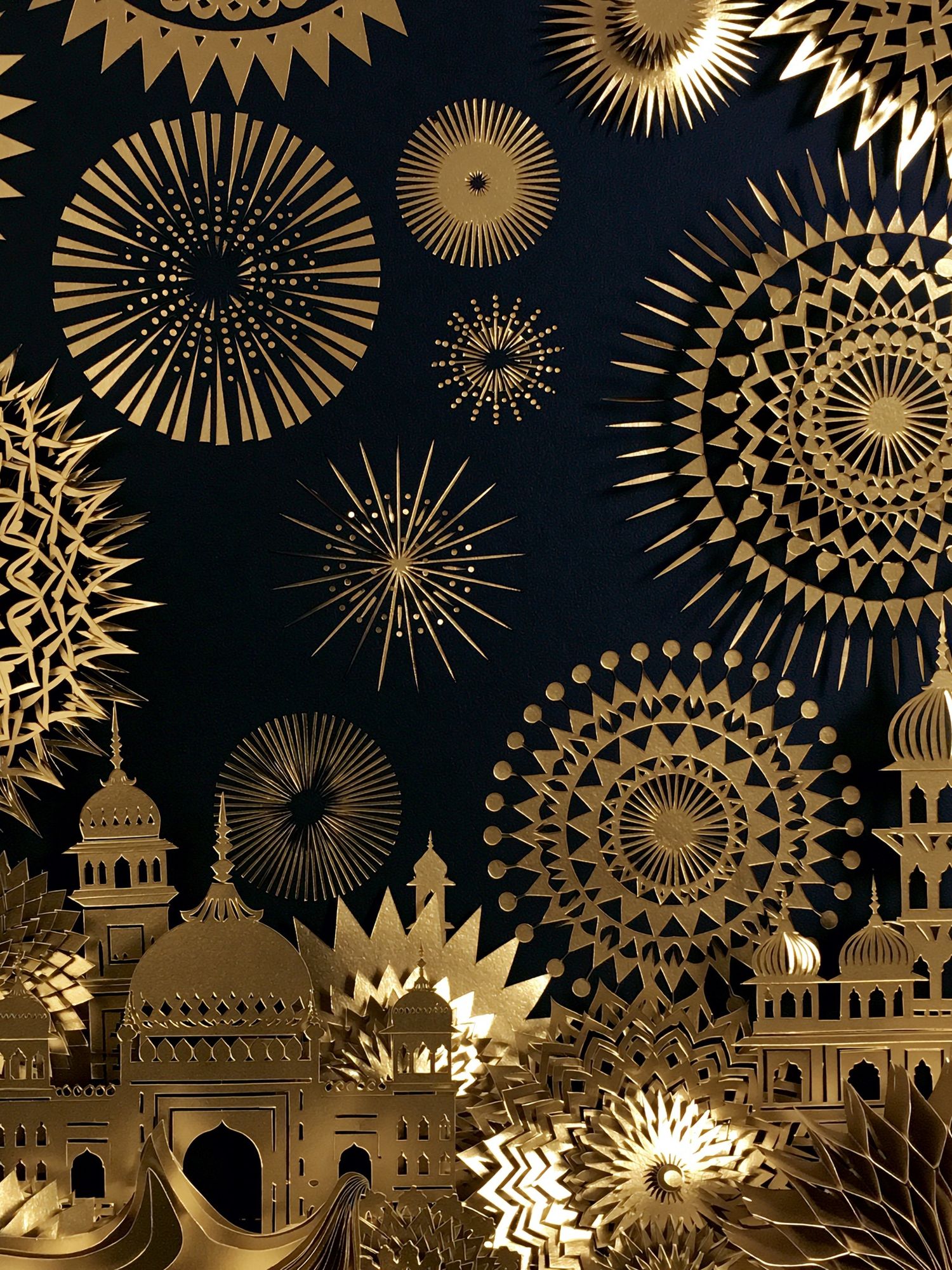 Golden Mosque Fireworks Illustration Poster. poster detail