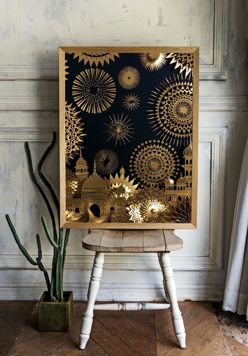 Golden Mosque Fireworks Illustration Poster. room preview