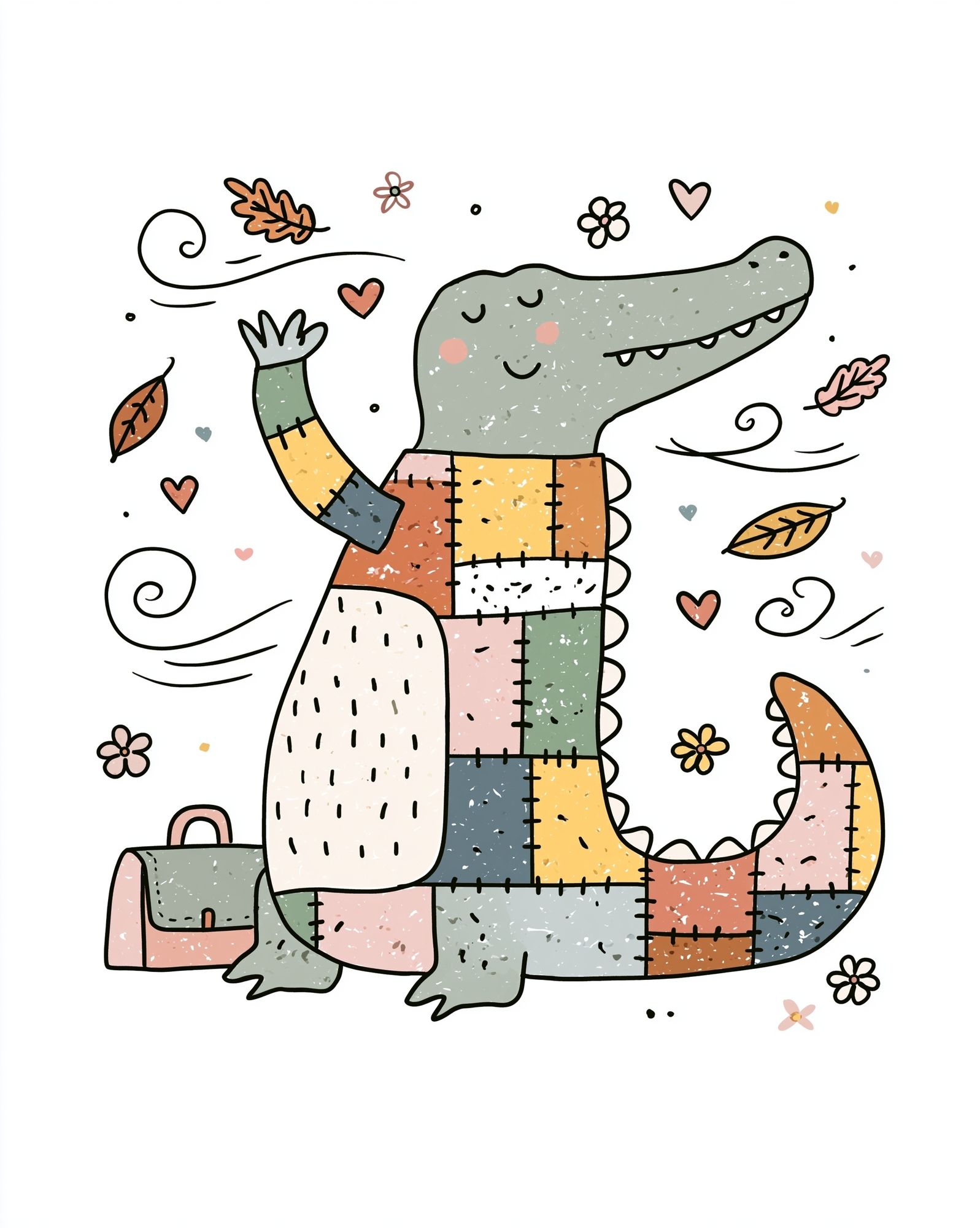 Patchwork Crocodile Illustration Poster. poster — illustration art