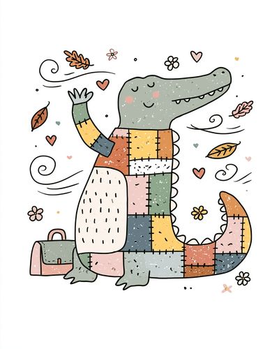 Patchwork Crocodile Illustration Poster. poster