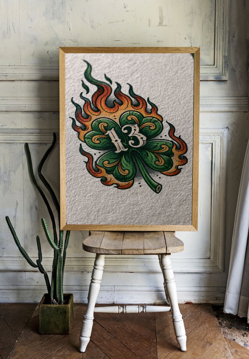 13 Clover Flame Illustration Poster. room preview