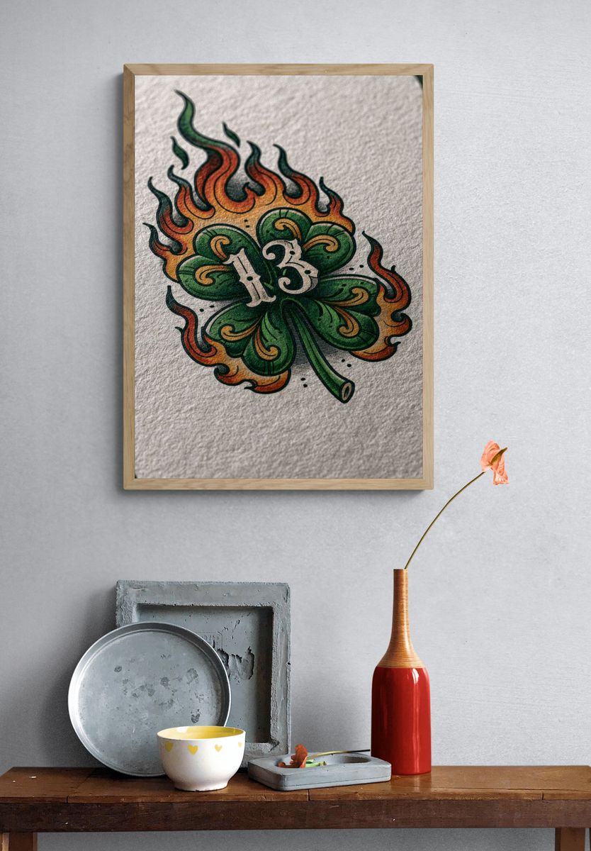 13 Clover Flame Illustration Poster. — room view 3