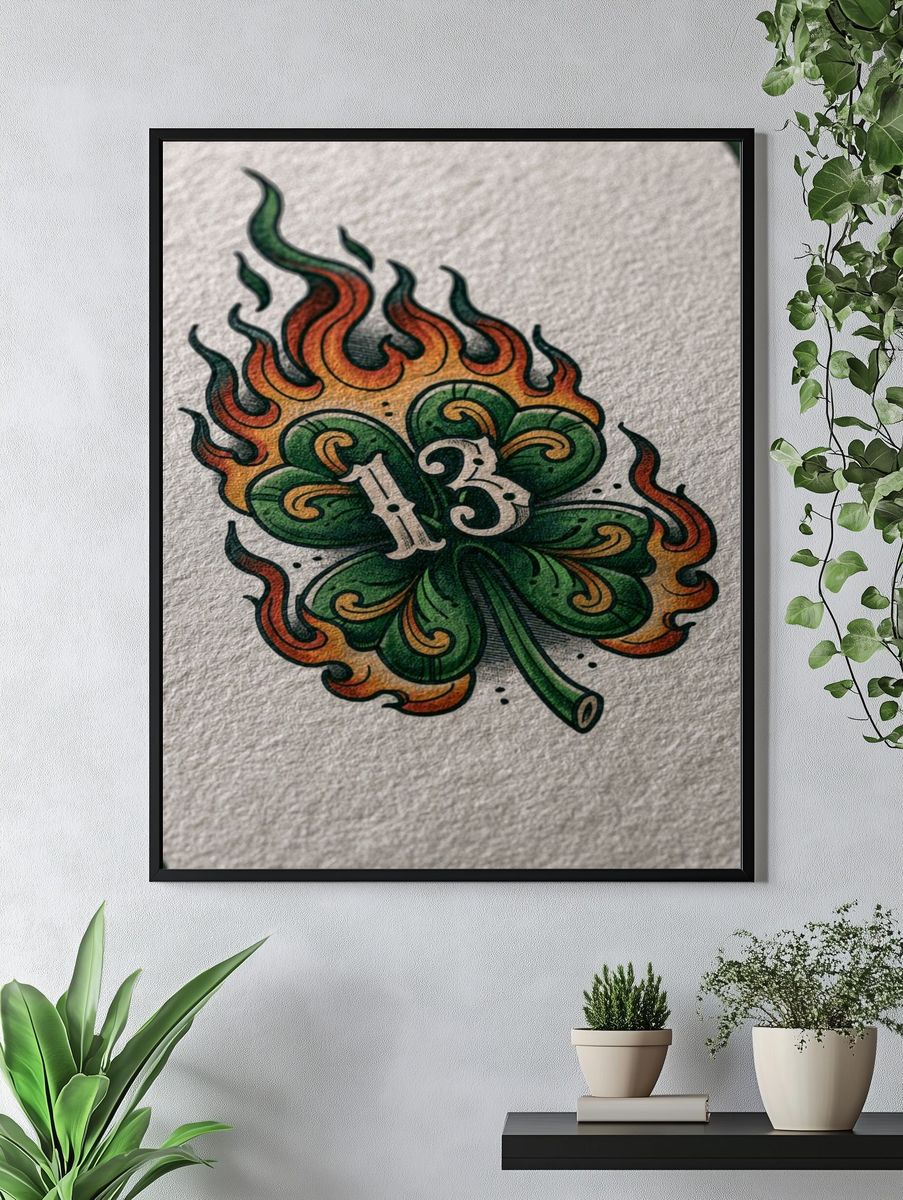 13 Clover Flame Illustration Poster. — room view 4