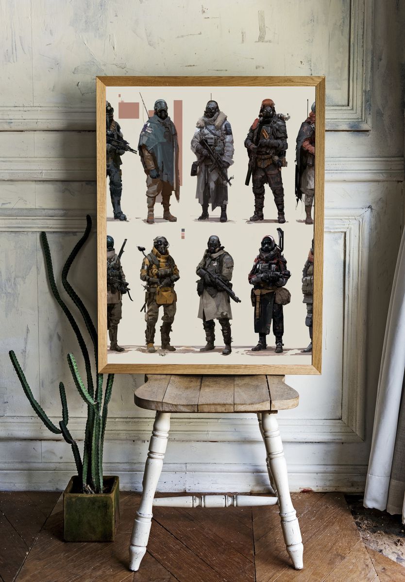 Armored Sci-Fi Soldiers Illustration Poster. — room view 1