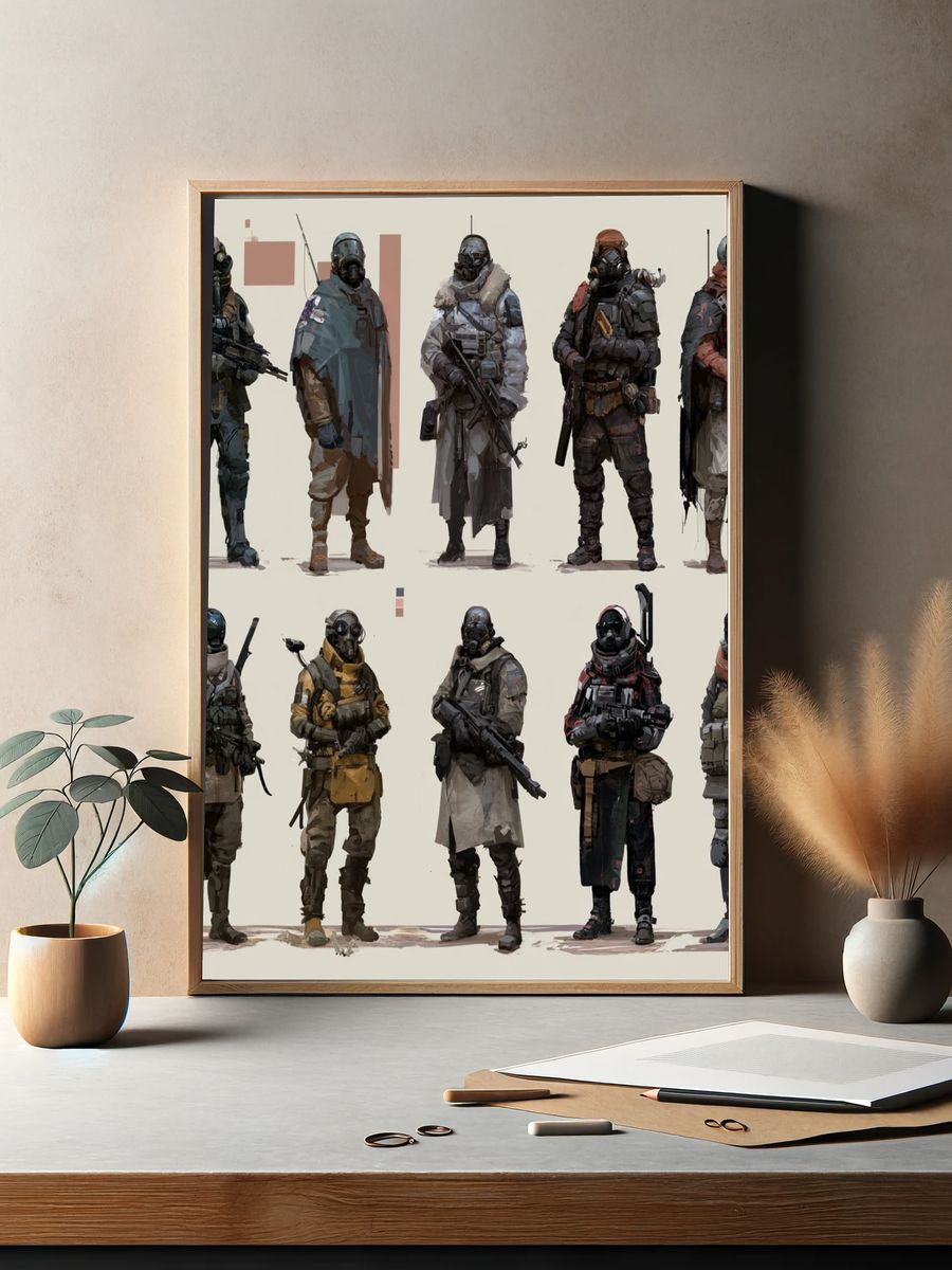 Armored Sci-Fi Soldiers Illustration Poster. — room view 2