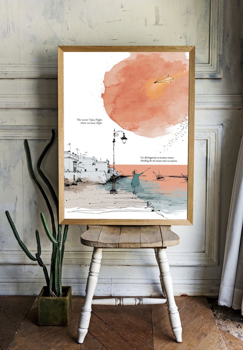 Coastal Watercolor Harbor Print. room preview