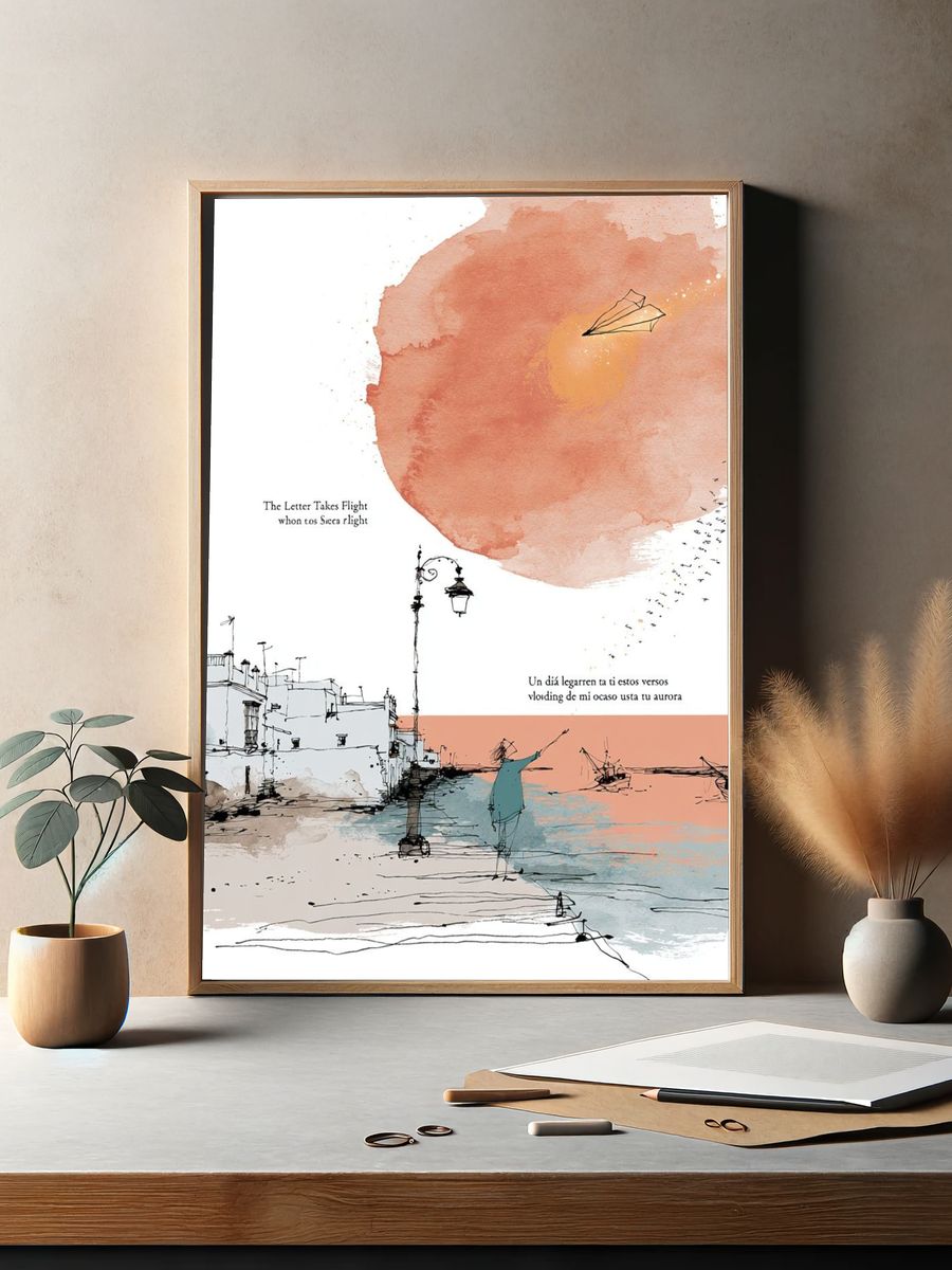 Coastal Watercolor Harbor Print. — room view 2