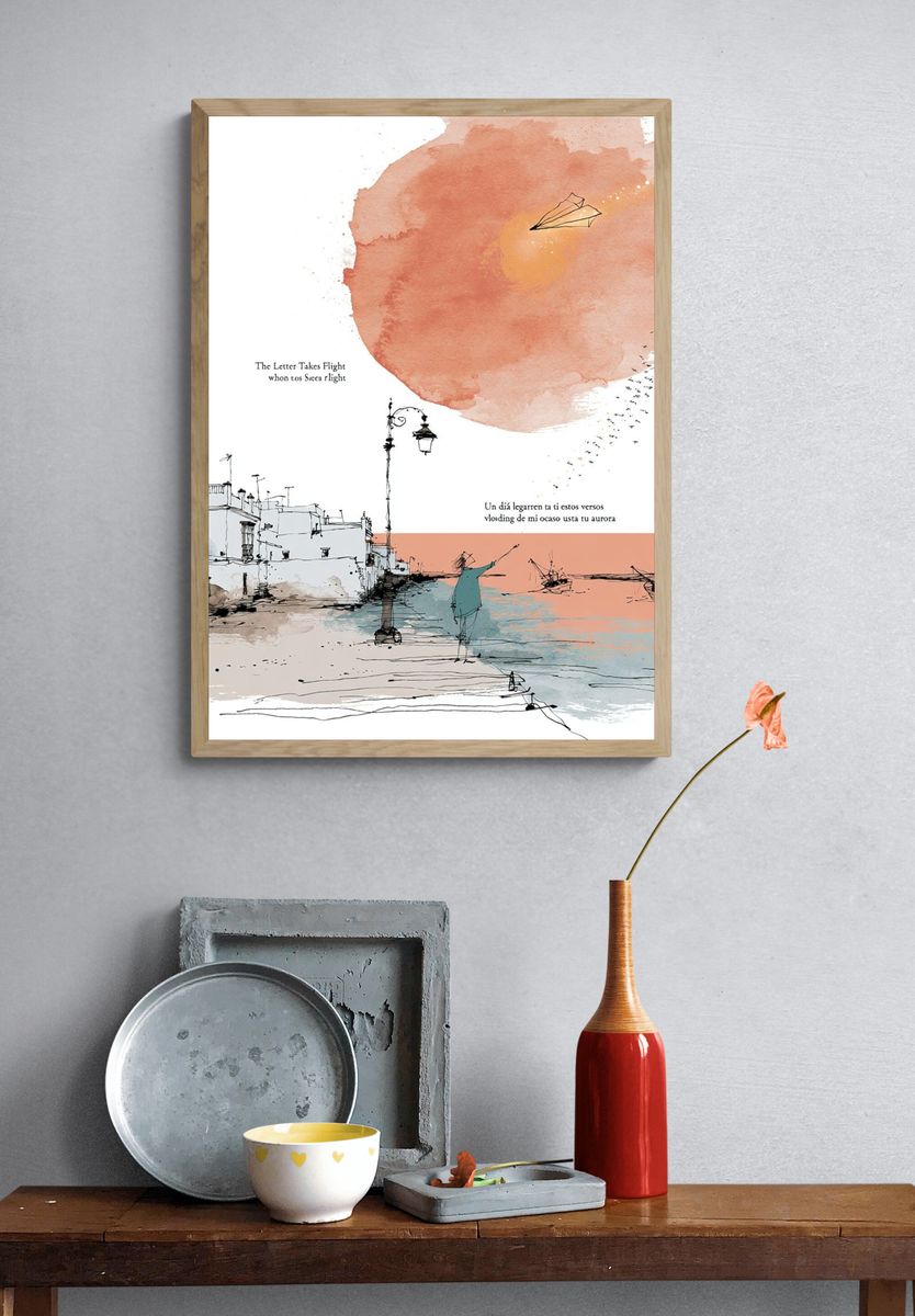 Coastal Watercolor Harbor Print. — room view 3
