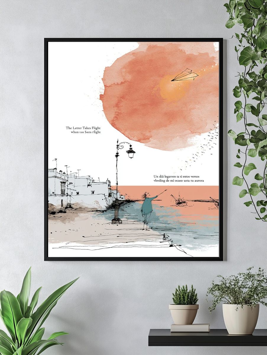 Coastal Watercolor Harbor Print. — room view 4