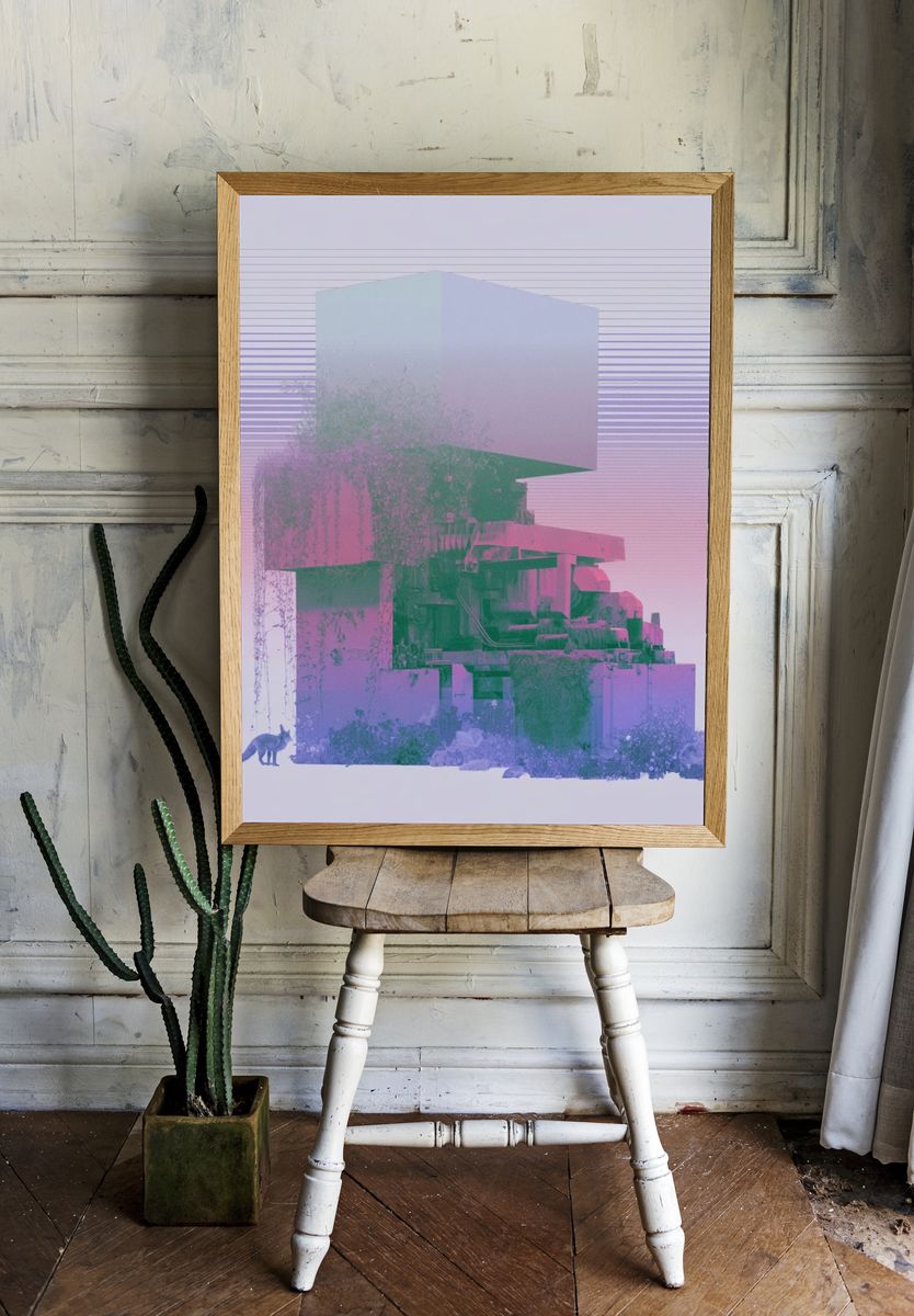 Surreal Neon Landscape Print. — room view 1