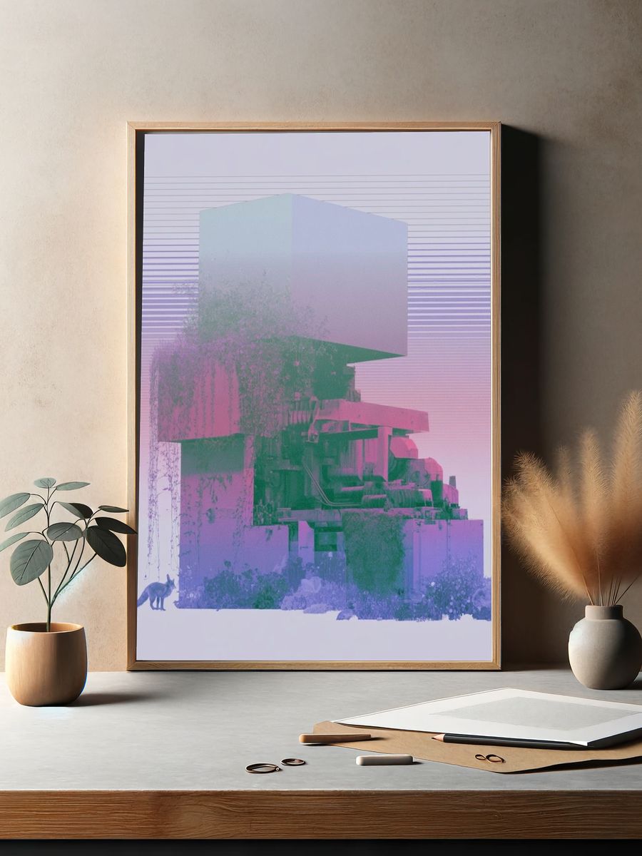 Surreal Neon Landscape Print. — room view 2