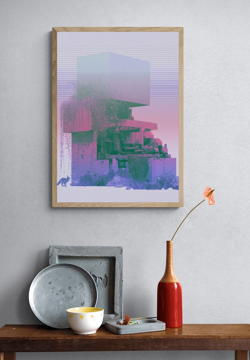 Surreal Neon Landscape Print. — room view 3