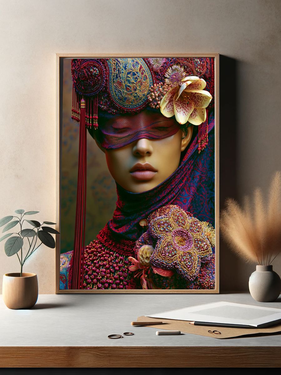 Ornate Floral Portrait Print. — room view 2