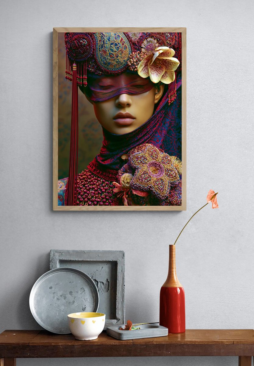 Ornate Floral Portrait Print. — room view 3