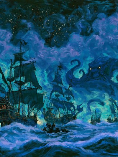 Pirate Ships in Stormy Seas Print.