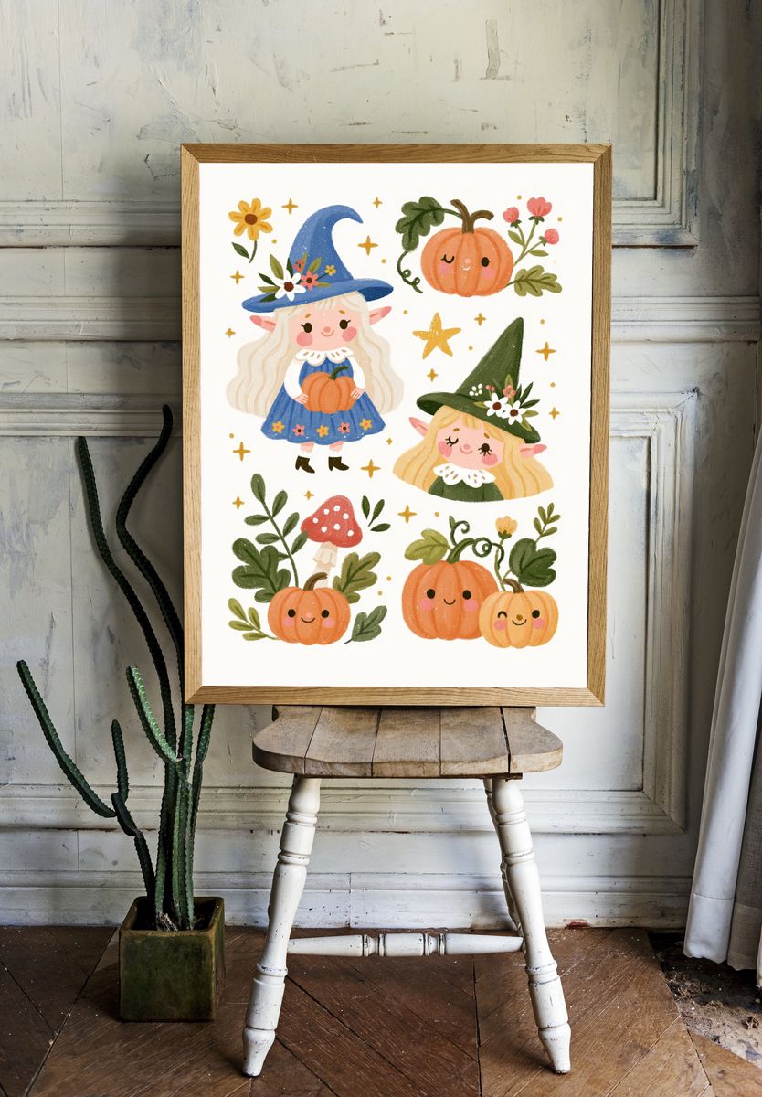 Cute Halloween Witch Illustration Poster. room preview