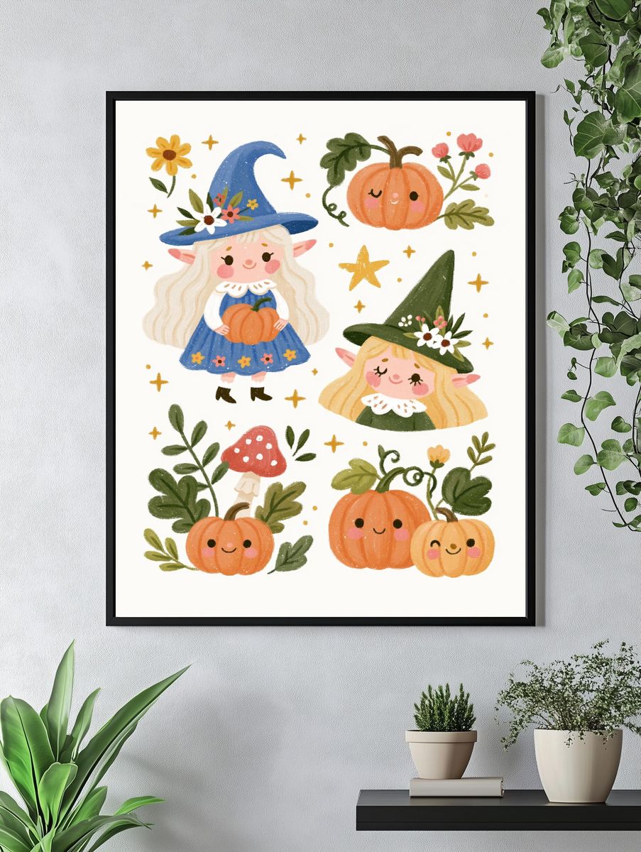 Cute Halloween Witch Illustration Poster. — room view 4