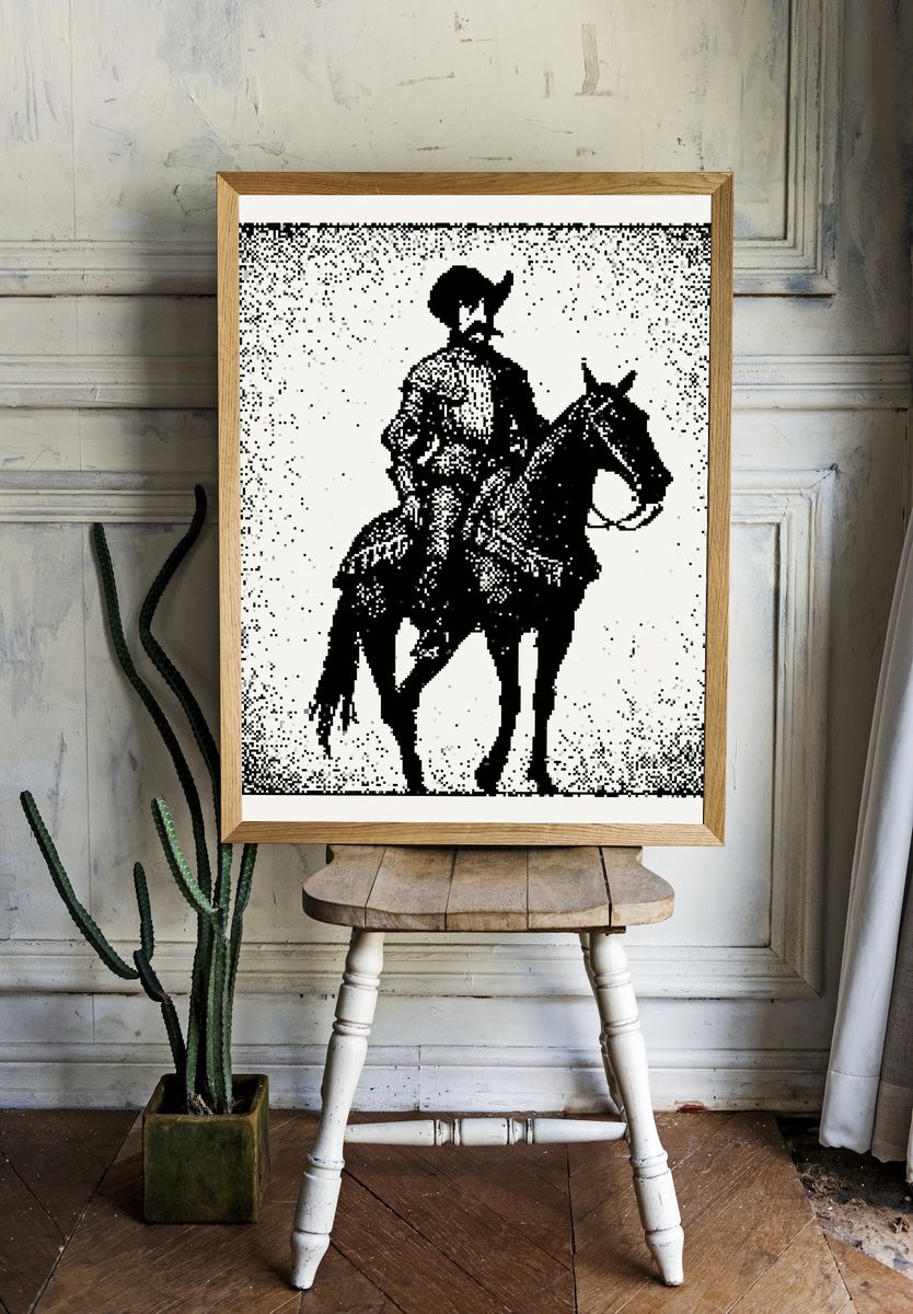 Cowboy Rider Silhouette Print. room preview