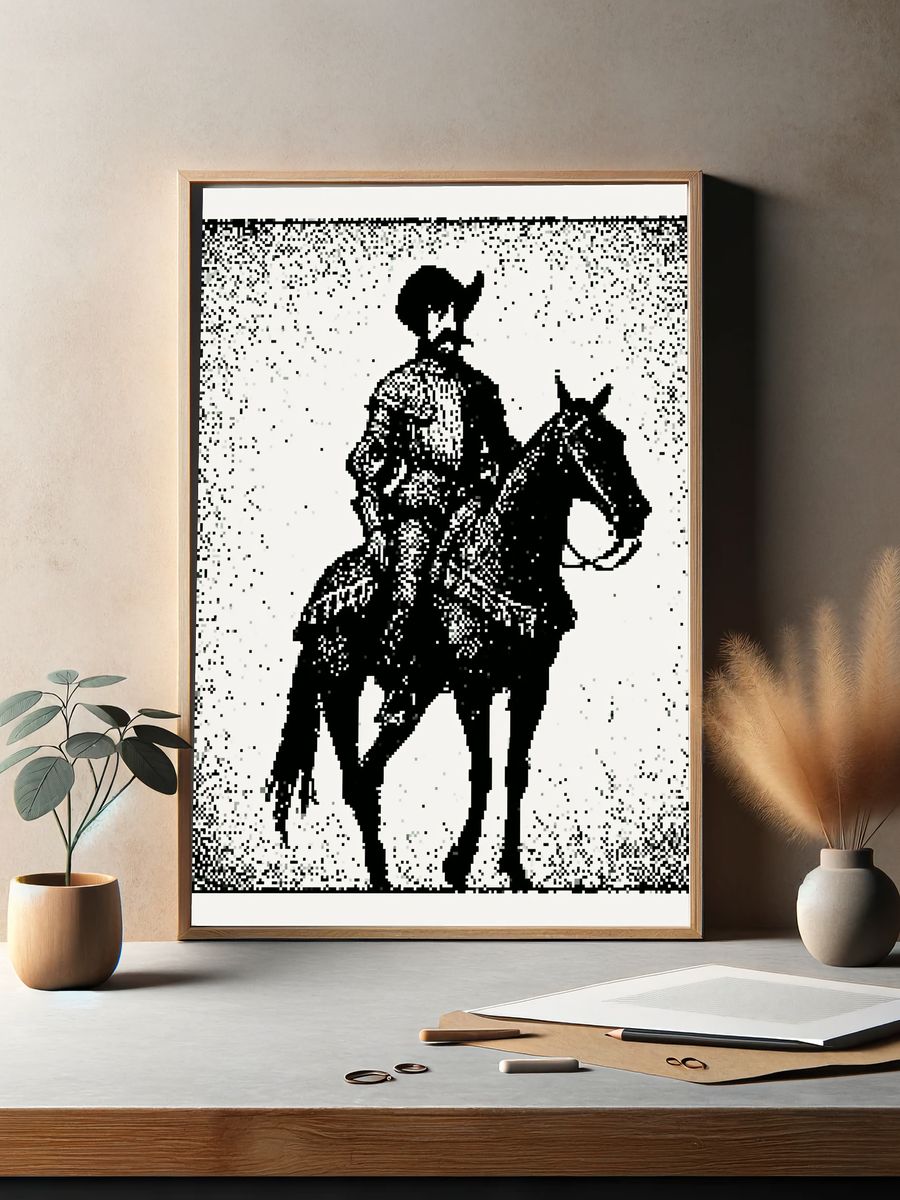 Cowboy Rider Silhouette Print. — room view 2