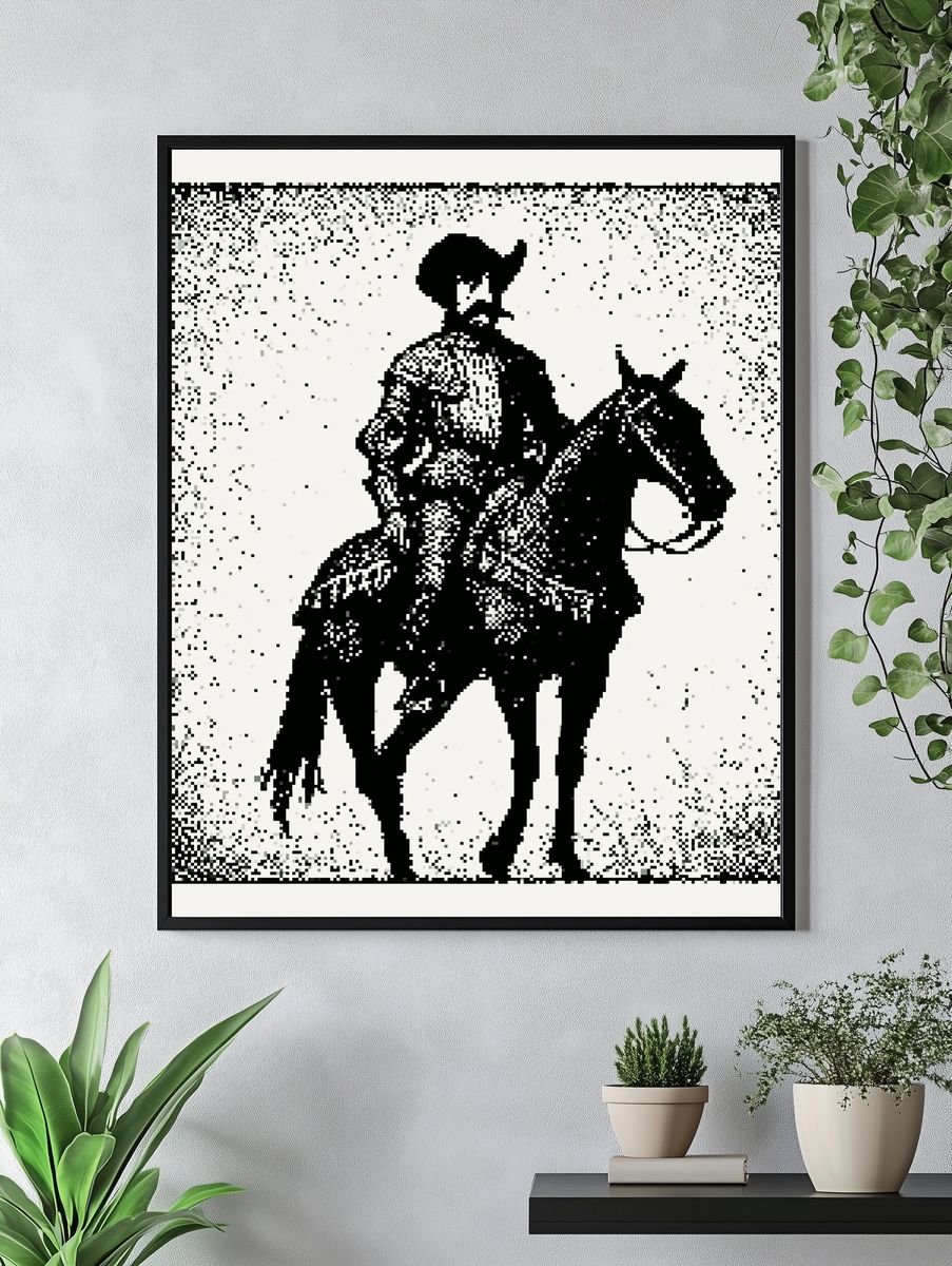 Cowboy Rider Silhouette Print. — room view 4