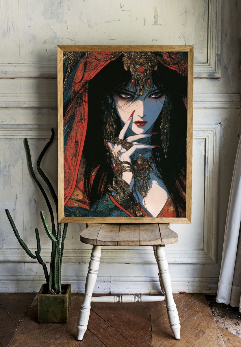 Mystic Geisha Portrait Print. room preview
