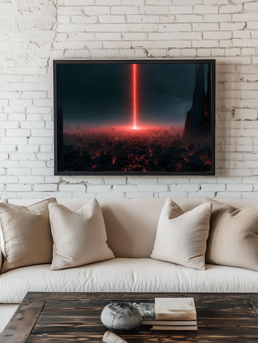 Neon Dystopian Cityscape Poster. room preview