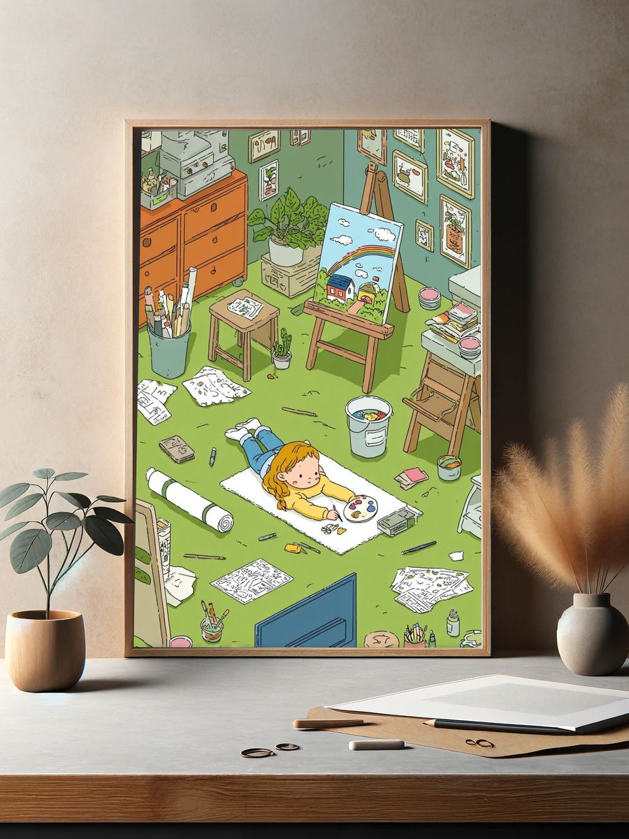 Little Artist Studio Illustration Poster. — room view 2