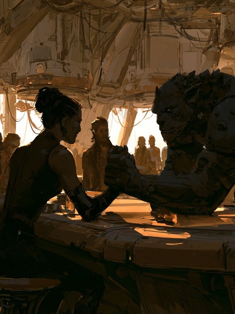 Sci-Fi Arm Wrestle Illustration Poster. poster detail
