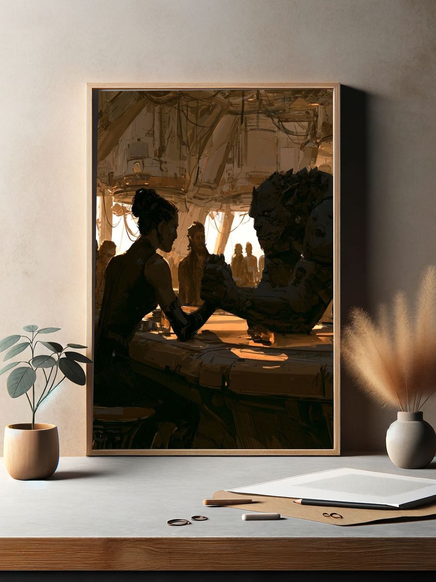Sci-Fi Arm Wrestle Illustration Poster. — room view 2