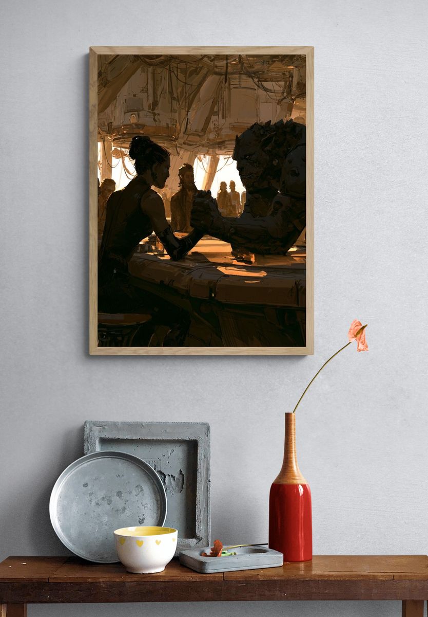 Sci-Fi Arm Wrestle Illustration Poster. — room view 3