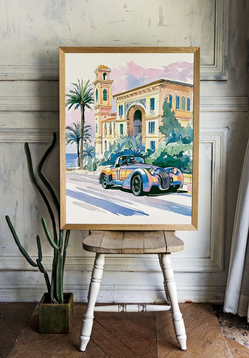 Coastal Vintage Sports Car Poster. — room view 1